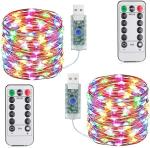 LTETTES Multicolor 5V DC LED RGBY Flexible Copper Wire Fairy String Lights with USB Powered and Remote Controller 10 m and 100 Lights (Pack of 2)
