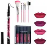 Hot Beauty 4 Pcs Lipstick With 5 Pic Brush And liquid Eyeliner (10 Items in the set)