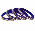 Aashirwad Traders Handmade Blue Plastic and Silk Thread Kundan Bangle (Women) - 2.8 (set of 4)