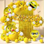 Party Propz Latex, Foil, Paper Emoji Theme Birthday Decoration Bunting (Cardstock), Balloon, Foil Curtain, Foil Balloon Set (Set Of 38)