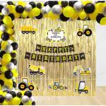 Untumble Construction Theme Birthday Party Supplies with Foil Curtains for Boys 1st 2nd Party (Pack of 112 Pieces) - Multicolor