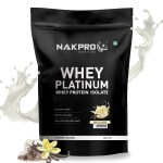 NAKPRO Platinum Whey Protein Isolate|28g Protein, 6.4g BCAA Protein Supplement Powder(1 Kg, Vanilla)