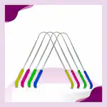 Nurpi steel plastic tongue cleaner | plastic round shaped handle| tongue scraper made100% pure stainless steel & high grade plastic for adults Easy to Use pack of 4