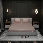 Stoa Paris Sateen Elastic Fitted Bedsheets for Super King Size Bed Champagne Bedding Set with Pillow Cover