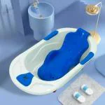 StarAndDaisy Baby Bath Tub with Seat Sling and Temperature Sensor and Detachable Wheels for New Born Baby Kids of 0 to 3 Years, Anti-Slip Kids Bathtub for Baby Shower, Baby Bather (Blue)