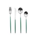 YELONA Premium Matte Silverware Set with Green Handle, SUS 304 Stainless Steel Kitchen Utensil Set, Tableware Cutlery Set for Home and Restaurant -(Silver, Set of 4PCS)