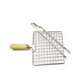 Pmw - Combo - Roasting Net with Steel Tong - Stainless Steel Wire Roaster, Wooden Handle with Roasting Net - Papad Jali - Roti Grill - Chapati Grill Square Roaster 1+ One Tong