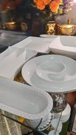 LORD'S CREATION Fine Porcelain Serving Platter Set of 6 Round Swirl plate, Square serving bowl,Square platter, Wave Plate, Long Tray, Baguette Tray Snacks or Fancy Buffet at Home or a Café (White)