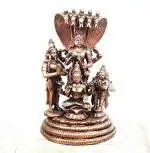Searchers paradise Copper Idols of god Sitting Lakshmi Narayana with Mahalakshmi, Adhiseha, Garuda, Naradha 2.223 Kg,19 cm, Patina Antique Finish, Pack of 1 Piece