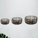 Youandhome.in Multi Purpose Home & Kitchen Round Wire Basket Set of 3 Pc. - Black