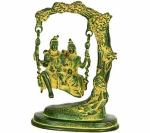 Idol Collections Multicolor Brass Lord Shiva Swings With Parvati And Ganesha Ganesh Murti Statue, 12 X 10 Inch