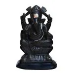 Sadhubela Black Stone Keshariyaji Stone Craft Lord Ganesha Idol - 15 X 8 X 23 Cm