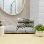 Rangoli Blossom, Pack of 3 Towels (1 Bath+ 2 Hand), 450 GSM, Unique, Soft, Luxury, Multipurpose, Quick Dry, Highly Absorbent & Fade Resistant Towels for Gym, Pool, Travel, Spa and Yoga Grey