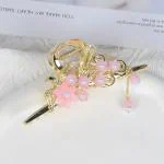 Radhya Accessories Pink Flower Hair Claw Metal Hair Claw for Women hair clutcher with tassels Korean hair accessories Clawclip for Girls (1 pc)