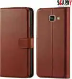 SCARDY SAMSUNG A5 2016 BACK COVER / LEATHER FLIP COVER / BROWN COLOR