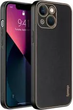 Speeqo Artificial Leather,Silicon Gold,Black Back Cover For Apple Iphone 13