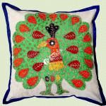 Barmer Bazaar Green Cotton Peacock Patch Work Hand Stitched Cushion Cover Without Cushion Filler, 16 X 6