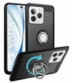 Unistuff Back Case Cover for Lava Yuva 3 with Magnetic Kickstand | Premium Matte Finish | Camera Bump Protection | Rubberized Ring Cover - Night Black, 78582