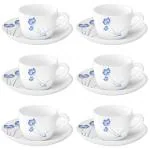 Larah by Borosil - Tulip Cup and Saucer Set, 145ml, 12-Pieces, White