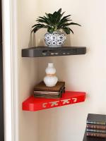 Home Sparkle Black Red Engineered Wood Corner Shelves (Set of 2) 39X29X5.5 cm
