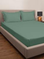 PETAL HOME 300 TC Teal 100% Cotton King Size Bed Sheet with 2 Pillow Covers