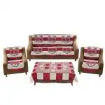 BALLEY Maroon Cotton 5 Seater Sofa Cover Set with Table Cover (69 x 29 cm)