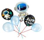 Hippity Hop Rubber Multicolor Foil Balloon Out Of Space Astronaut Theme Happy Birthday Balloon Set (Pack Of 5 Pcs)