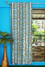 Parda Online Blue Knitted Warli Print Eyelet Art Window Curtain 9ft, (Pack of 2)