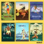 Ekdali Multicolor Paper Mahabharat Poster Set Based On Characters and Stories for Kids 6 x 8 Inch (Pack of 6)
