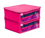 atorakushon Fabric Satin Foldable Saree Covers Garments Clothes Storage Bag Wardrobe Organizers With Double Zip Lock & Transparent Window 2 Pieces Pink