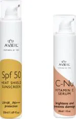 Aveil Combo of C-Nu Vitamin C Serum 30 ml & Heat Shield SPF 50 Gel Sunscreen For Normal To Oily Or Acne Prone Skin, Paraben & Paraffin Free, 50G SPF (2 Items in the set)
