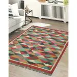 Budhraj Durry Udhyog Kilim Rug for Living Room, Bedroom, Dining Room, Office, Drawing Room 4x6 Feet/ Handwoven Wool Jute Dhurrie Rag/ Flat Woven Panja Durrie/ Woolen Traditional Design Carpet Style - Mission
