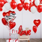 House of Banter Valentines Day Decoration Pack of 27pc - 20pc Red and White Balloon, 6pc Red & Silver Heart balloons, 1pc Red Love Balloon