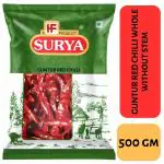 Surya 500g Guntur Red Chilli (Lal Mirch) Whole Without Stem| Stemless Guntur Chilly