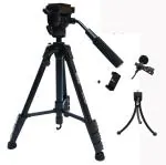 Eloies Simpex Tripod VCT-691RM, Long Lightweight Professional Aluminium 57 inch Tripod kit with Eloies Mini Tripod for DSLR Camera's & Mobile Phones and Microphone for Quality sound recording. Combo Pack