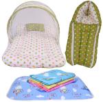 Kwitchy New Born Baby Boy's & Baby Girl's Bedding Combo Mosquito Net Bed Sleeping Bag & Plastic Sheets Set