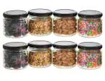 MACHAK Round Glass Jar For Kitchen Container For Storage Airtight, 350ml, Black Lid (8)