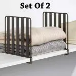 Decorlay Wrought Iron Wardrobe Organizer Partitions Closet Shelf Divider Separator for Storage Organization in Bedroom Bathroom, Kitchen Office Shelves Cupboard/Black / 12.5x1x10.5 Inch / (Set Of 2)