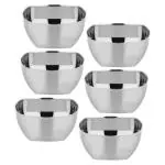 Prabha High Quality Square Stainless Steel Bowl, Katori, Vati, Set Of 6 Pcs