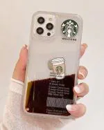 TREEMODA Premium Starbucks Floating Liquid Dark Coffee Silicone Case for Iphone 14 Pro.