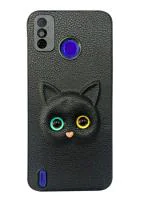 Fastship Colour Eye Cat soft Kitty Case Back Cover for Tecno Spark 6 Go | Faux Leather Finish 3D Pattern Cat EYES Case Back Cover Case for Tecno KE5K / Spark 6Go - Black