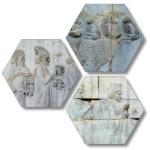 ARTUP Figurative Iran Persepolis Set of 3 Hexagon Wall Decor, Self adheshive Painting, Digital Reprint, 17 Inch X 17 Inch