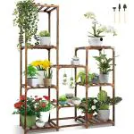 HASTHIP 4 Tier Plant Stand for Balcony, Indoor, Solid Wooden Pot Rack, Creative Tiered Flower Stand