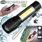ShopGlobal Torch Home Lamp Table Lamp COB 800 Battery USB Charging Torch Torch (Black : Rechargeable)