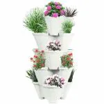 POTS4NATURE Garden Stacking Vertical Plastic 5 Tier Indoor/Outdoor Gardening Tower pot- White