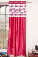 Parda Online Pink Floral Polyester Flower with Bird Design Window Curtain 7ft, (Pack of 2)