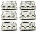 BH BARTAN HUB Stainless Steel Lunch/Dinner Plate/Bhojan Thali 5 in 1 Compartments with Beautiful Floral Laser Design Set of 6 (Stainless Steel Made, Dishwasher Safe, Easy to Clean)