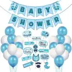 Zyozique Baby Shower Decorations Props Material Combo 1 Set Baby Shower Banner and 25 Pcs Balloons White and Blue(Set of 26)