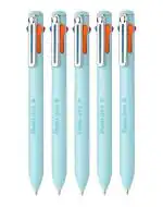 Pentel iZee 4 in 1 Ball Point Pen | Honeycomb Grip For Better Control & Stress-Free Writing | Metal Clip For Professional Look | Pack of 5 (0.7MM - Light Blue Body)