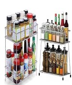 CR18 COLLECTION Big Size Stainless Steel 2 Layer Kitchen Spice Rack| Modular Kitchen Storage Rack | Kitchen Organizer Multipurpose Storage Shelf/Rack (Silver)